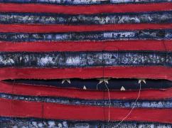 Horizontal strips of blue and red canvas